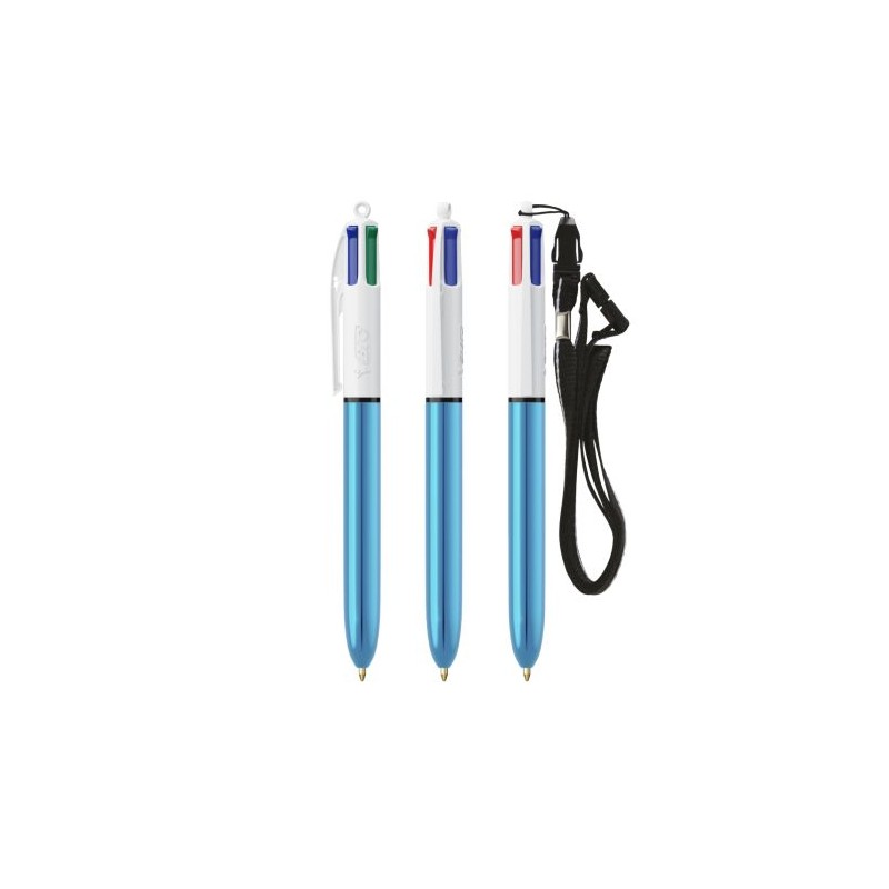 Stylo Bille Personnalisé 4 Couleurs Shine avec Lanyard - BIC® Matières : plastique Couleurs : blanc cadeau entreprise pas cher