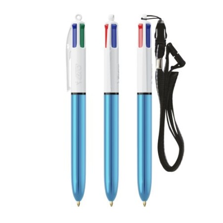 Stylo Bille Personnalisé 4 Couleurs Shine avec Lanyard - BIC® Matières : plastique Couleurs : blanc cadeau entreprise pas cher