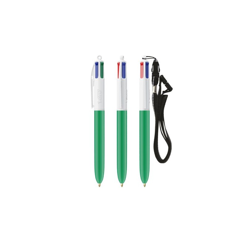Stylo Bille Personnalisé 4 Couleurs Éco-responsable avec Lanyard - BIC® Matières : plastique Couleurs : blanc personnalisable av