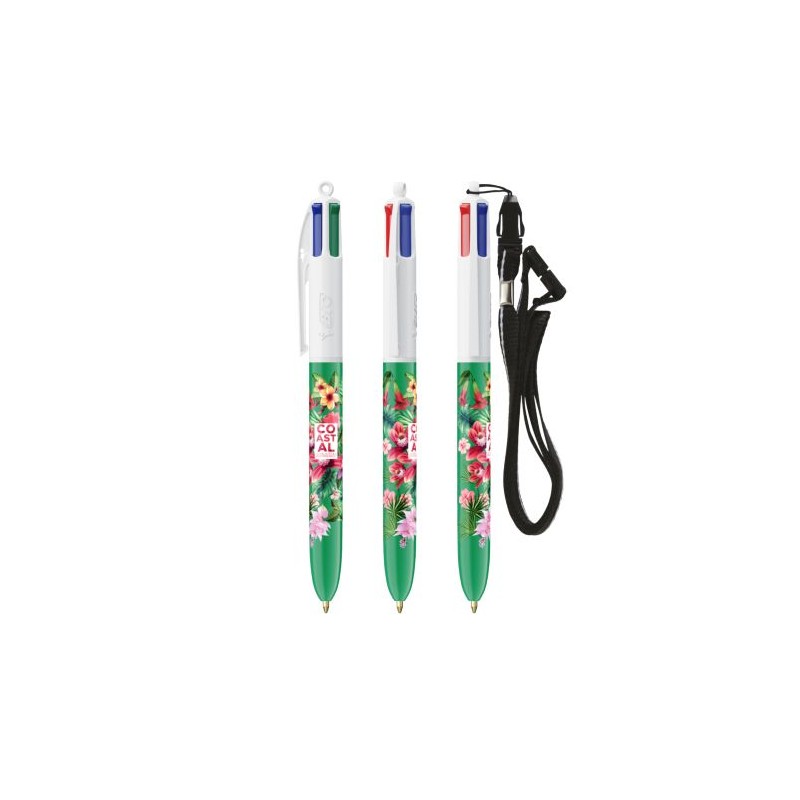 Stylo Bille Personnalisé 4 Couleurs Éco-responsable avec Lanyard - BIC® Matières : plastique Couleurs : blanc accessoire événeme