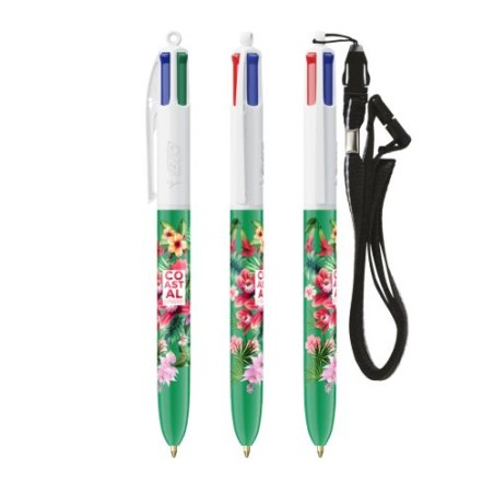 Stylo Bille Personnalisé 4 Couleurs Éco-responsable avec Lanyard - BIC® Matières : plastique Couleurs : blanc accessoire événeme