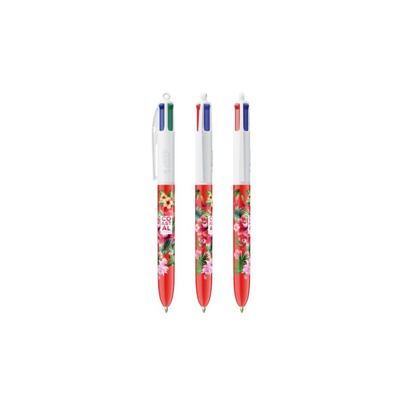 Stylo Bille Personnalisé 4 Couleurs Éco-responsable avec Lanyard - BIC® Matières : plastique Couleurs : blanc objet publicitaire