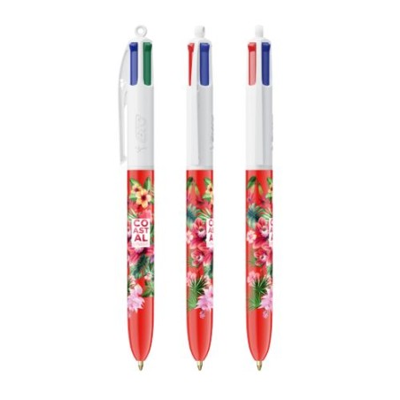 Stylo Bille Personnalisé 4 Couleurs Éco-responsable avec Lanyard - BIC® Matières : plastique Couleurs : blanc objet publicitaire