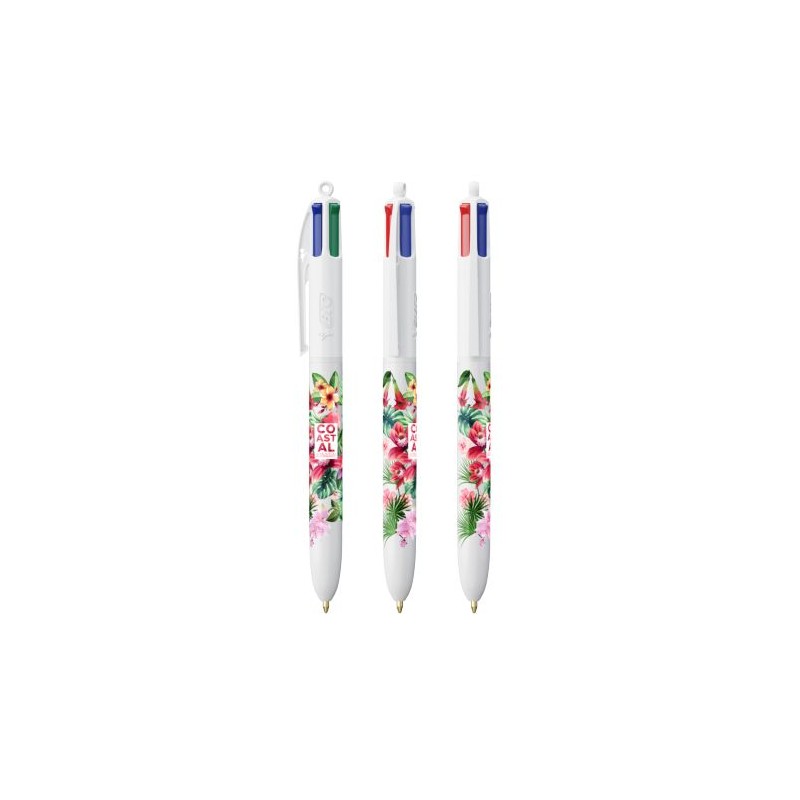 Stylo bille personnalisable 4 couleurs  avec lanyard - BIC® Matières : plastique Couleurs : blanc