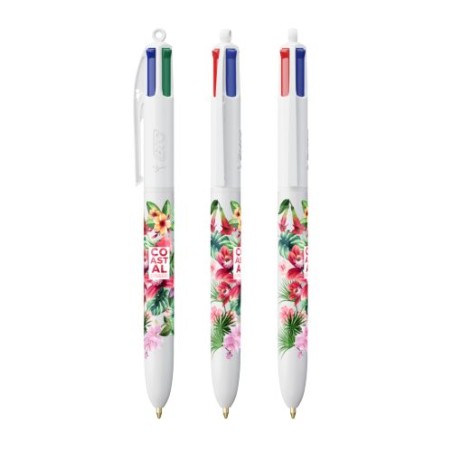 Stylo bille personnalisable 4 couleurs  avec lanyard - BIC® Matières : plastique Couleurs : blanc