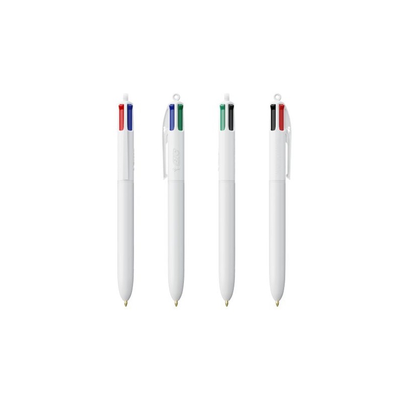 Stylo bille personnalisable 4 couleurs  avec lanyard - BIC® Matières : plastique Couleurs : blanc impression logo haute qualité