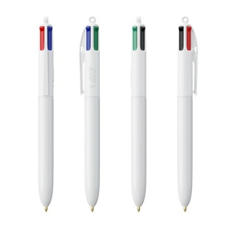 Stylo bille personnalisable 4 couleurs  avec lanyard - BIC® Matières : plastique Couleurs : blanc impression logo haute qualité