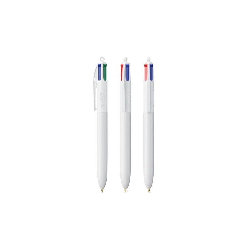 Stylo bille personnalisable 4 couleurs  avec lanyard - BIC® Matières : plastique Couleurs : blanc cadeau affaires élégant