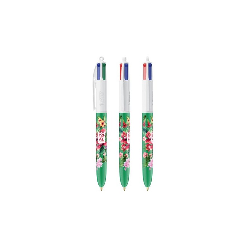 Stylo bille personnalisable 4 couleurs  avec lanyard - BIC® Matières : plastique Couleurs : blanc cadeau client original