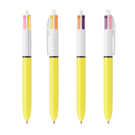 Stylo Bille Publicitaire 4 Couleurs 3+1HB - BIC® Matières : plastique Couleurs : blanc cadeau entreprise pas cher