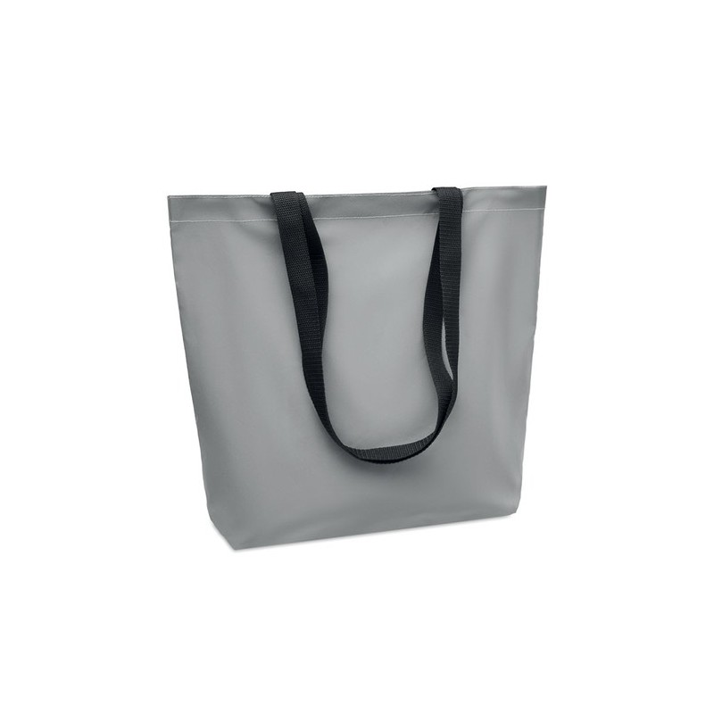 Sac shopping réfléchissant personnalisé pas cher - VISI TOTE Matières : PET Couleurs : argenté mat personnalisable avec votre lo