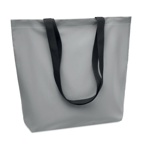Sac shopping réfléchissant personnalisé pas cher - VISI TOTE Matières : PET Couleurs : argenté mat personnalisable avec votre lo