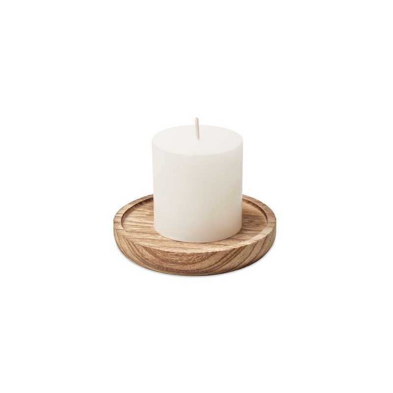 Bougeoir rond personnalisé avec bougie - PENTAS Matières : cire Couleurs : bois