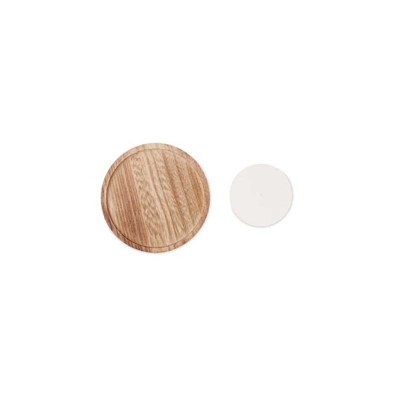 Bougeoir rond personnalisé avec bougie - PENTAS Matières : cire Couleurs : bois objet promotionnel éco-responsable