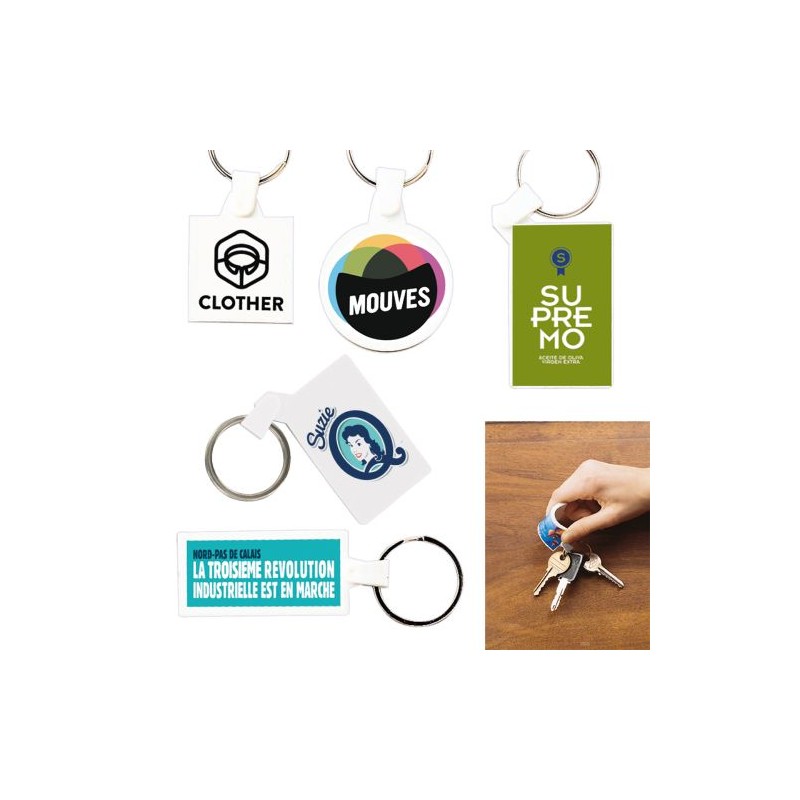 PORTE CLES PLASTIQUE SOUPLE CARRE 35x35 mm (anneau 25 mm)