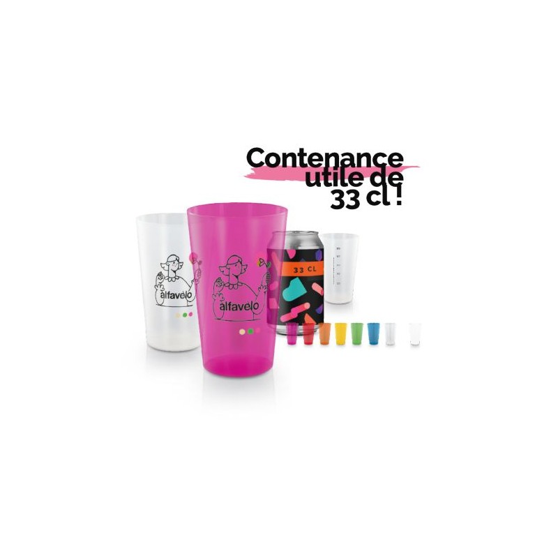 Gobelet réutilisable en plastique 39 cl personnalisé pas cher RAS BORD personnalisable avec votre logo