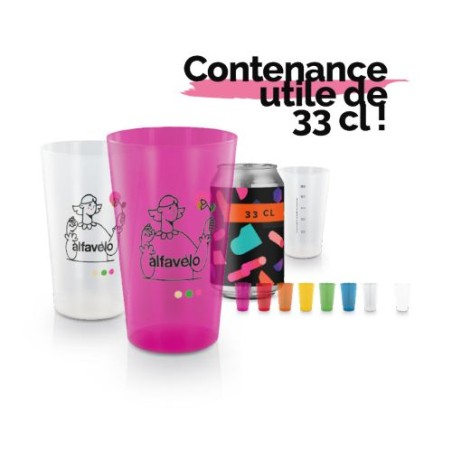 Gobelet réutilisable en plastique 39 cl personnalisé pas cher RAS BORD marquage laser ultra précis