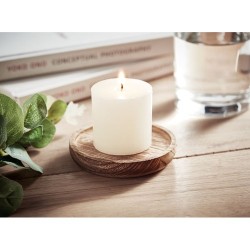 Bougeoir rond personnalisé avec bougie - PENTAS Matières : cire Couleurs : bois accessoire événementiel unique