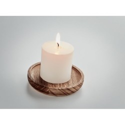 Bougeoir rond personnalisé avec bougie - PENTAS Matières : cire Couleurs : bois impression logo haute qualité