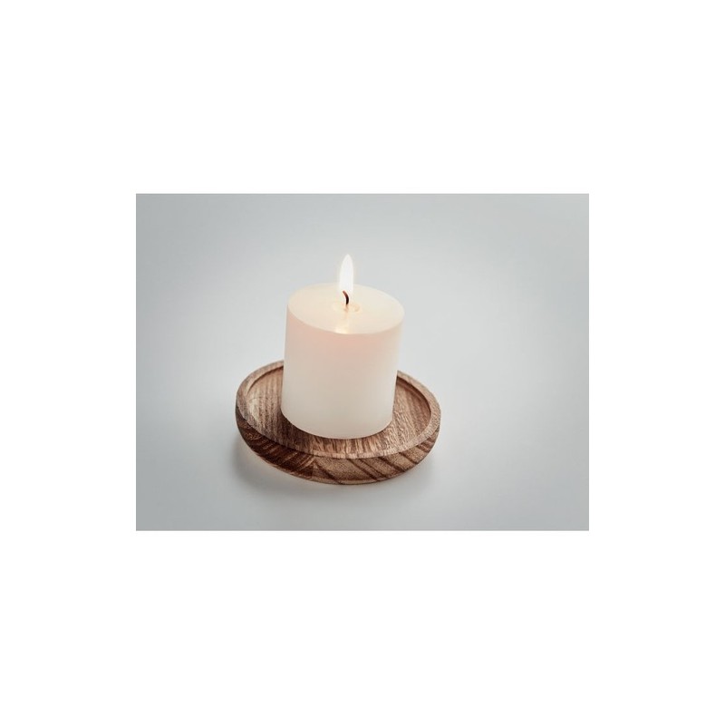 Bougeoir rond personnalisé avec bougie - PENTAS Matières : cire Couleurs : bois impression logo haute qualité