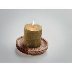 Bougeoir rond personnalisé avec bougie - PENTAS Matières : cire Couleurs : doré marquage laser ultra précis