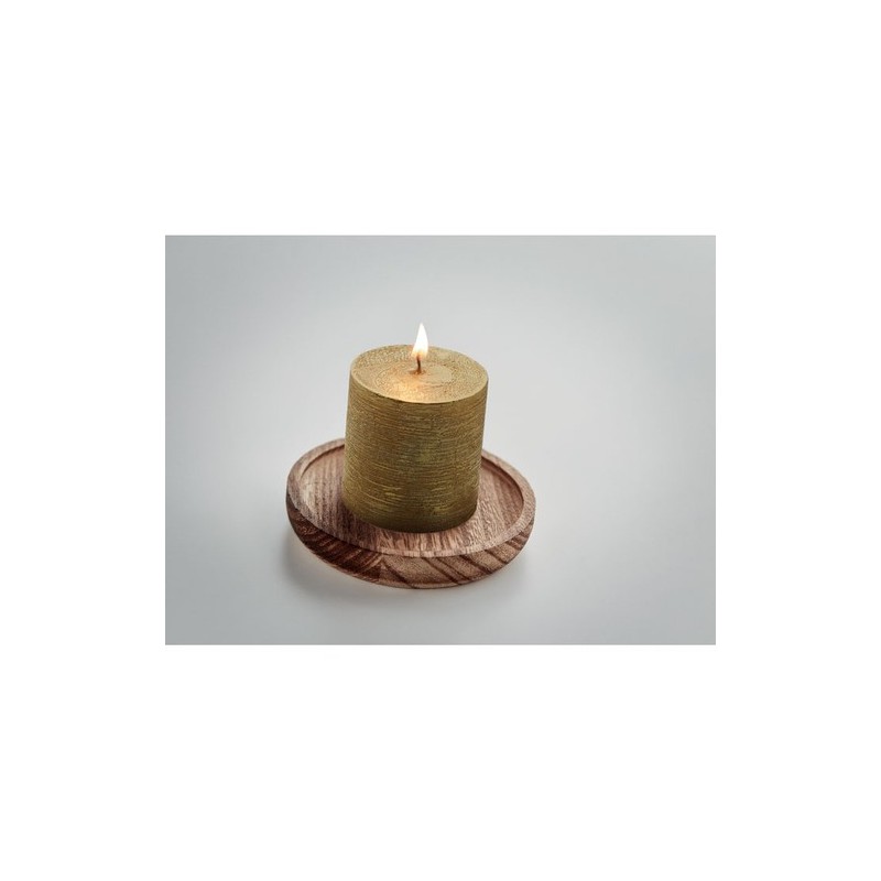 Bougeoir rond personnalisé avec bougie - PENTAS Matières : cire Couleurs : doré marquage laser ultra précis