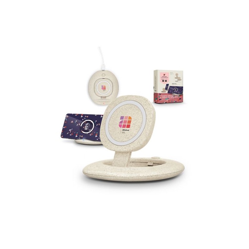 Chargeur Induction Rapide Éco-responsable 10W avec Support de Téléphone - Objets Publicitaires