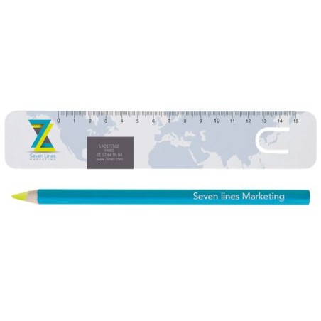 Kit Bureau Fluo Jaune 17,6 cm - Règle et Surligneur Personnalisés pas cher goodies publicitaire événementiel