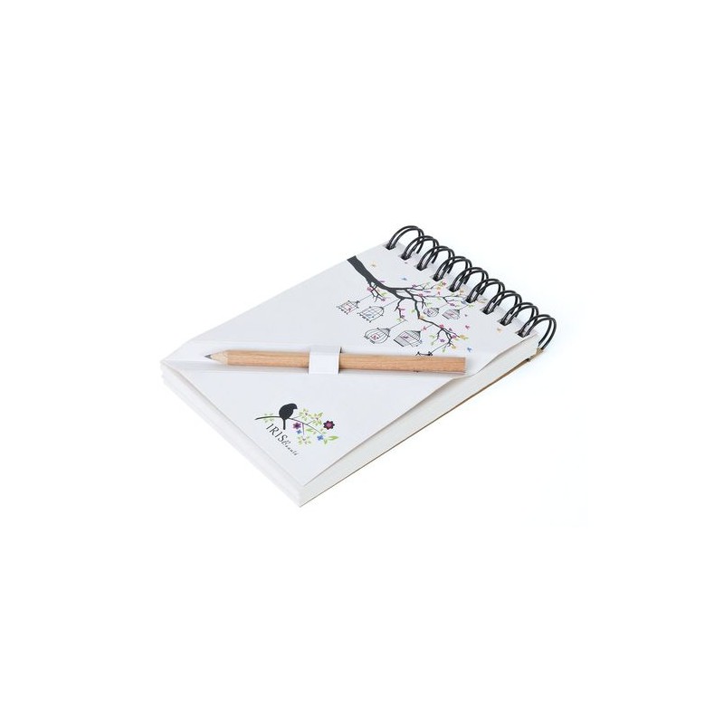 Bloc-notes A7 avec crayon - Étui noir personnalisable pour objets publicitaires impression haute définition