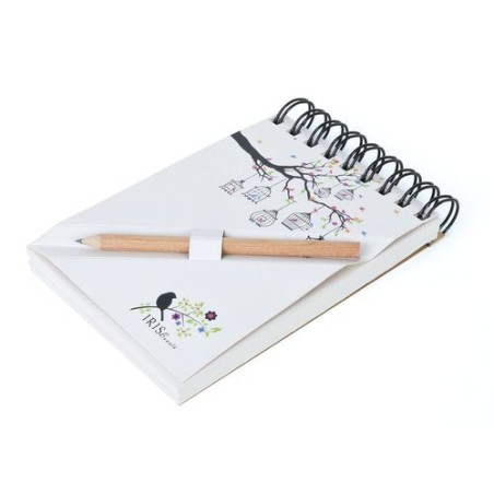 Bloc-notes A7 avec crayon - Étui noir personnalisable pour objets publicitaires impression haute définition