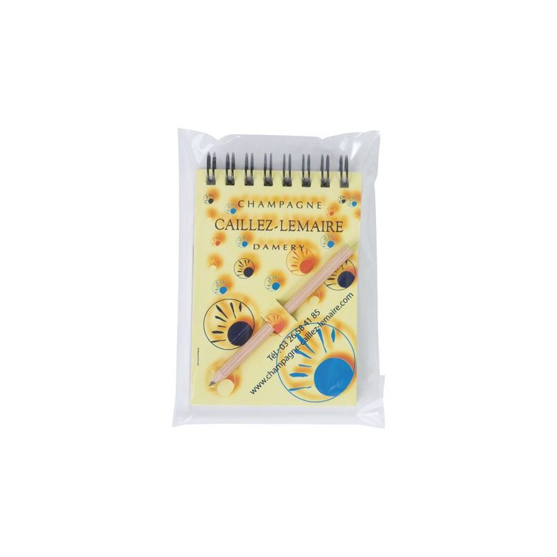 Bloc-notes A7 avec crayon - Étui noir personnalisable pour objets publicitaires livraison express 24h 48h