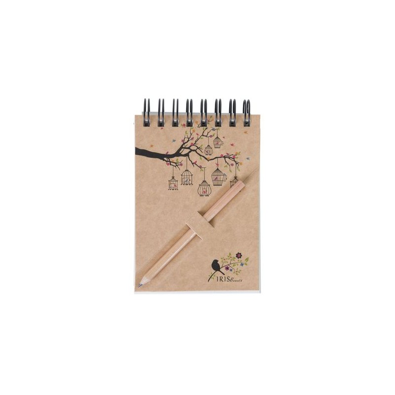 Bloc-notes A7 avec crayon - Étui noir personnalisable pour objets publicitaires marquage couleur éclatante
