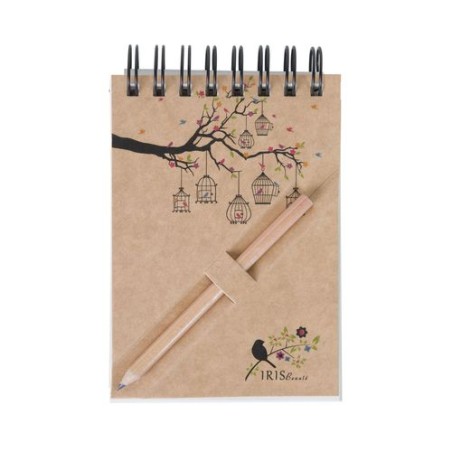 Bloc-notes A7 avec crayon - Étui noir personnalisable pour objets publicitaires marquage couleur éclatante
