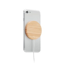 Chargeur sans fil magnétique  personnalisé - RUNDO MAG Matières : bambou Couleurs : bois impression haute définition
