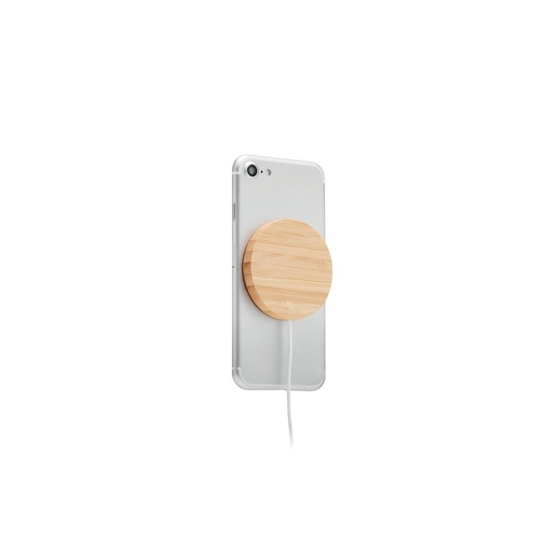 Chargeur sans fil magnétique  personnalisé - RUNDO MAG Matières : bambou Couleurs : bois impression haute définition