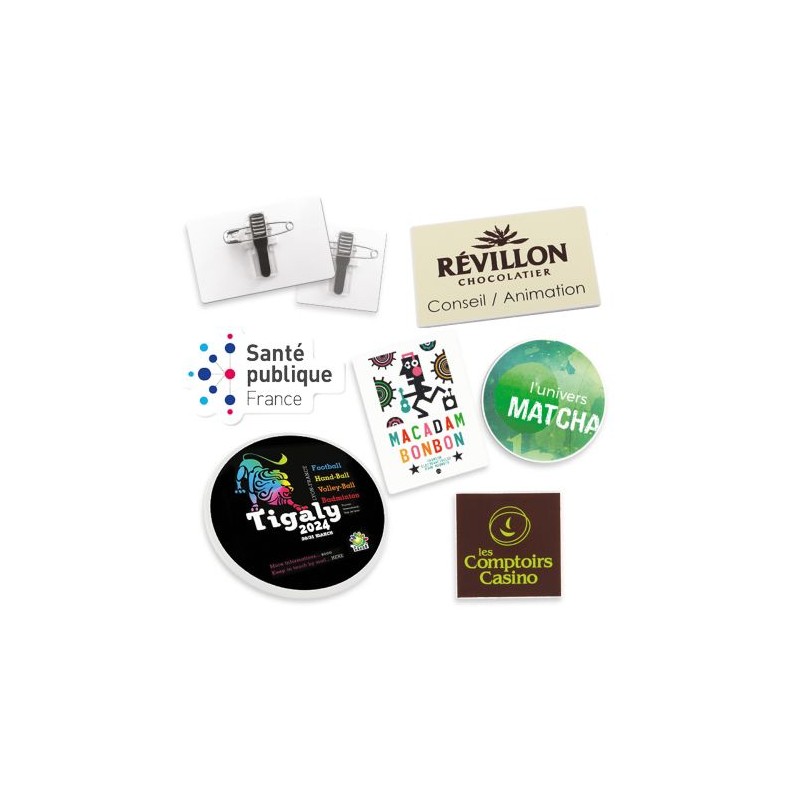 Badge Plastique Éco-responsable Personnalisé Rectangle 43x58 mm avec Pince Épingle - BADGE PLASTIQUE