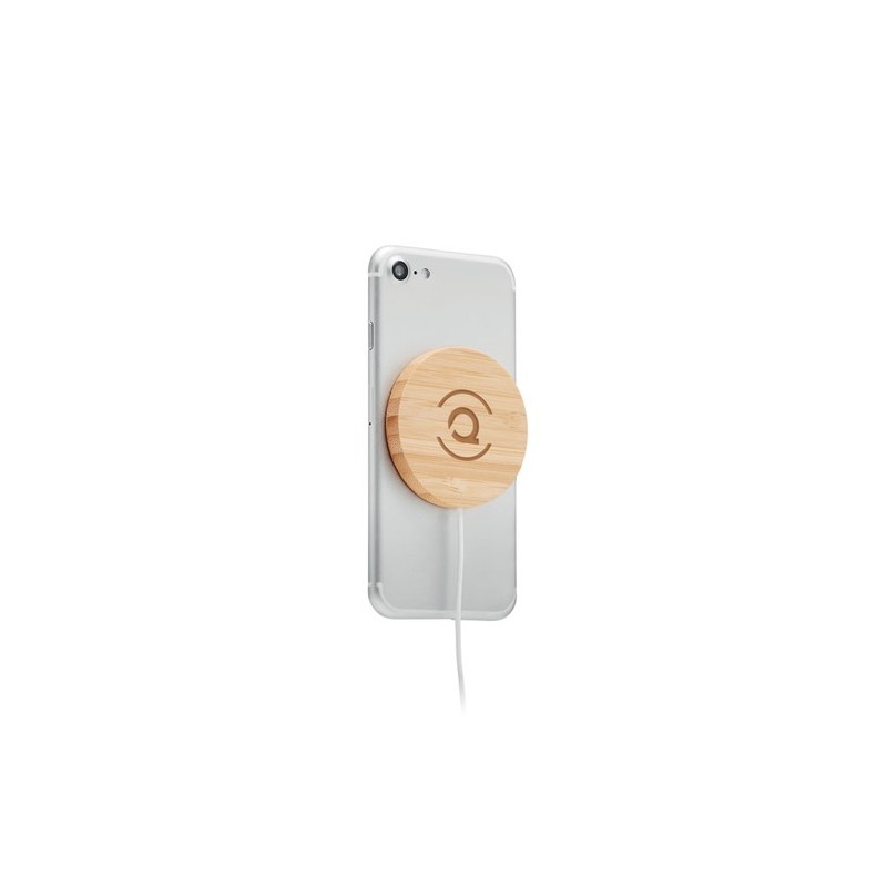 Chargeur sans fil magnétique  personnalisé - RUNDO MAG Matières : bambou Couleurs : bois marquage laser ultra précis