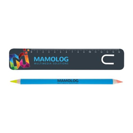 Kit Bureau Bi-Couleur Personnalisable avec Règle et Crayon - Pantone BUR HB-FL cadeau entreprise pas cher
