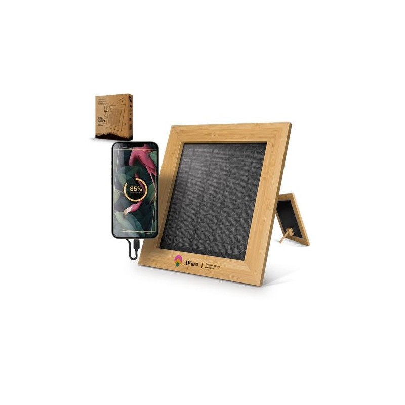 Cadre Éco-responsable en Bambou avec Chargeur Solaire Personnalisé