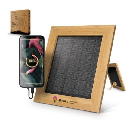 Cadre Éco-responsable en Bambou avec Chargeur Solaire Personnalisé