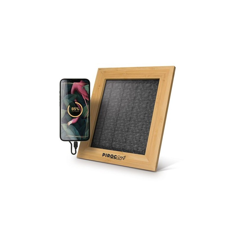 Cadre Éco-responsable en Bambou avec Chargeur Solaire Personnalisé goodies publicitaire événementiel