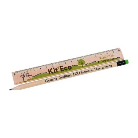 Kit Éco-responsable de Règle et Crayon Personnalisés - KIT-ECO 2 marquage laser ultra précis