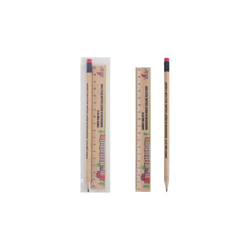 Kit Éco-responsable de Règle et Crayon Personnalisés - KIT-ECO 2 marquage laser ultra précis