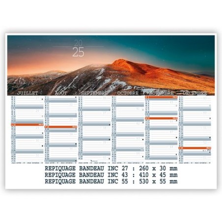 Calendrier thématique bancaire  2025 - MONTAGNES Matières : carton goodies publicitaire événementiel