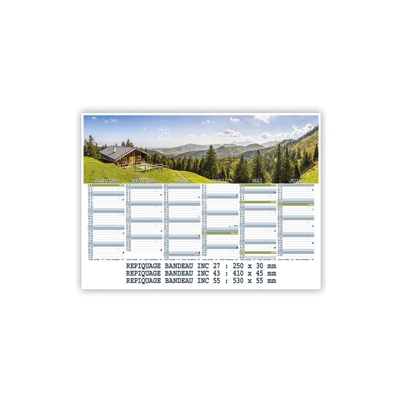 Calendrier thématique bancaire  2025 - MONTAGNES Matières : carton personnalisable avec votre logo