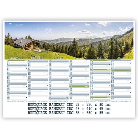 Calendrier thématique bancaire  2025 - MONTAGNES Matières : carton personnalisable avec votre logo