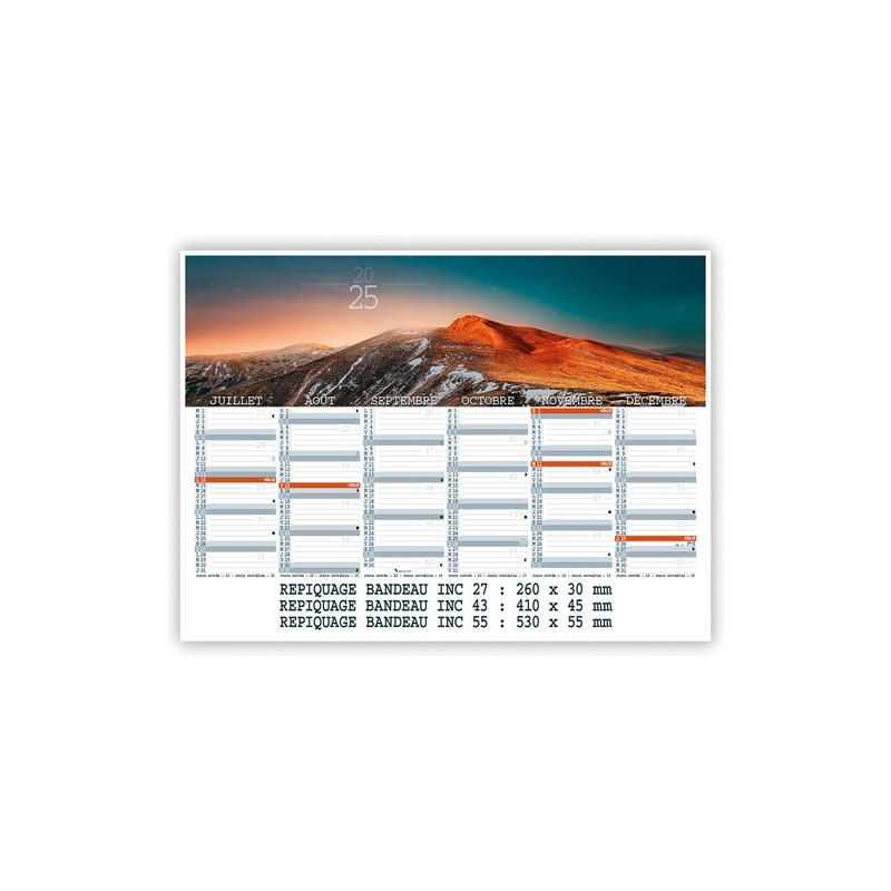 Calendrier thématique bancaire  2025 - MONTAGNES Matières : carton impression haute définition