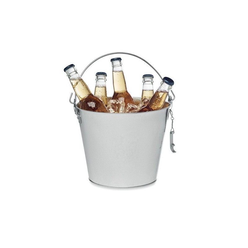 Seau à bouteille en métal personnalisé 4L pas cher - BUCKY Matières : métal Couleurs : argenté mat personnalisable avec votre lo