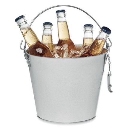 Seau à bouteille en métal personnalisé 4L pas cher - BUCKY Matières : métal Couleurs : argenté mat personnalisable avec votre lo