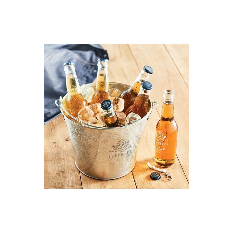 Seau à bouteille en métal personnalisé 4L pas cher - BUCKY Matières : métal Couleurs : argenté mat cadeau entreprise pas cher